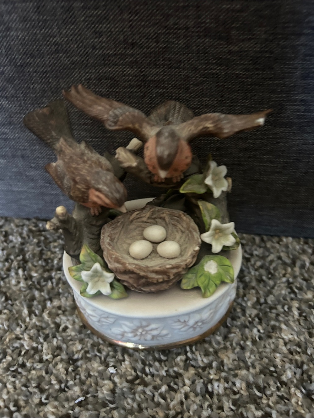 Bird and Nest Porcelain Accent Figurine in Brown and White